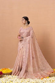 Peach Tissue Saree With Embroidery Boota