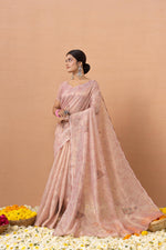 Peach Tissue Saree With Embroidery Boota sedoracouture