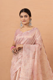 Peach Tissue Saree With Embroidery Boota