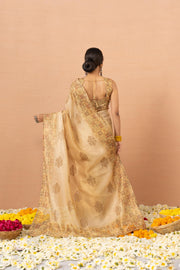 Yellow Tissue Saree With Embroidery Boota