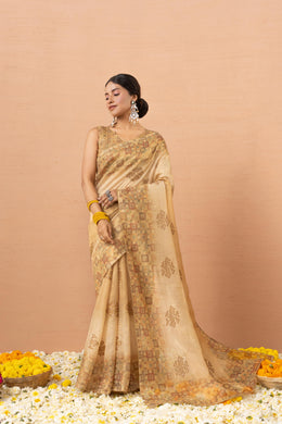 Yellow Tissue Saree With Embroidery Boota