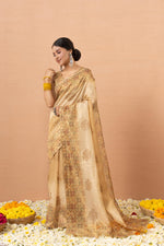 Yellow Tissue Saree With Embroidery Boota sedoracouture
