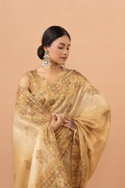 Yellow Tissue Saree With Embroidery Boota