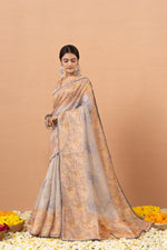 Grey Tissue Saree With Embroidery Boota sedoracouture