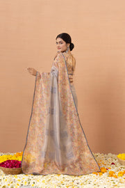 Grey Tissue Saree With Embroidery Boota