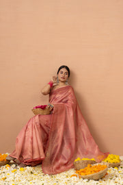 Pink Tissue Saree With Embroidery Boota