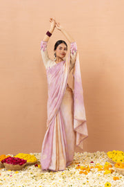 Pink Tussar Silk Saree With Printed Foils