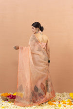 Vibrant Orange Tissue Saree with Aari Work sedoracouture