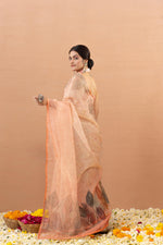 Vibrant Orange Tissue Saree with Aari Work sedoracouture