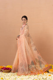 Vibrant Orange Tissue Saree with Aari Work