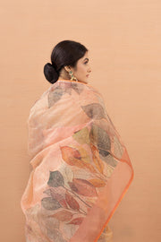Vibrant Orange Tissue Saree with Aari Work