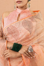 Vibrant Orange Tissue Saree with Aari Work sedoracouture
