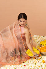 Vibrant Orange Tissue Saree with Aari Work