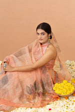 Vibrant Orange Tissue Saree with Aari Work sedoracouture