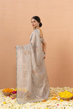 Grey Tissue Saree With Embroidery Boota sedoracouture