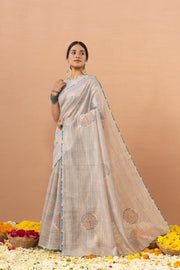 Grey Tissue Saree With Embroidery Boota