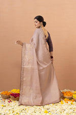 Pink Tussar Silk Saree Foiled With Zuri Work sedoracouture