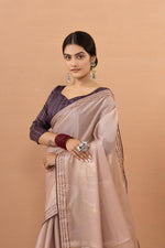 Pink Tussar Silk Saree Foiled With Zuri Work sedoracouture