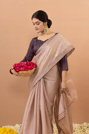 Pink Tussar Silk Saree Foiled With Zuri Work