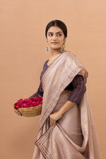 Pink Tussar Silk Saree Foiled With Zuri Work sedoracouture