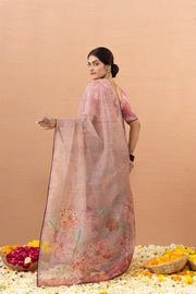 Feminine Pink Tissue Saree with Aari Print