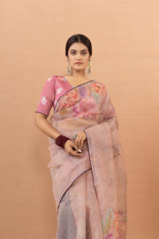 Feminine Pink Tissue Saree with Aari Print