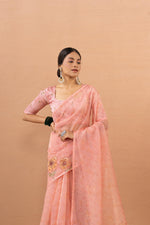 Delicate Peach Saree with Digital Aari Print sedoracouture