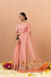 Delicate Peach Saree with Digital Aari Print
