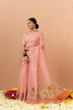 Delicate Peach Saree with Digital Aari Print sedoracouture