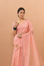 Delicate Peach Saree with Digital Aari Print sedoracouture