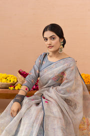 Graceful Grey Saree with Digital Aari Work