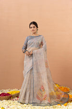 Graceful Grey Saree with Digital Aari Work sedoracouture