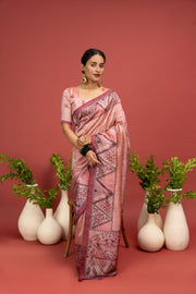 Graceful Peach Saree with Printed Gala