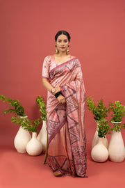 Graceful Peach Saree with Printed Gala