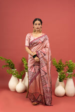 Graceful Peach Saree with Printed Gala sedoracouture