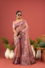 Graceful Peach Saree with Printed Gala sedoracouture