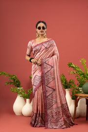 Graceful Peach Saree with Printed Gala