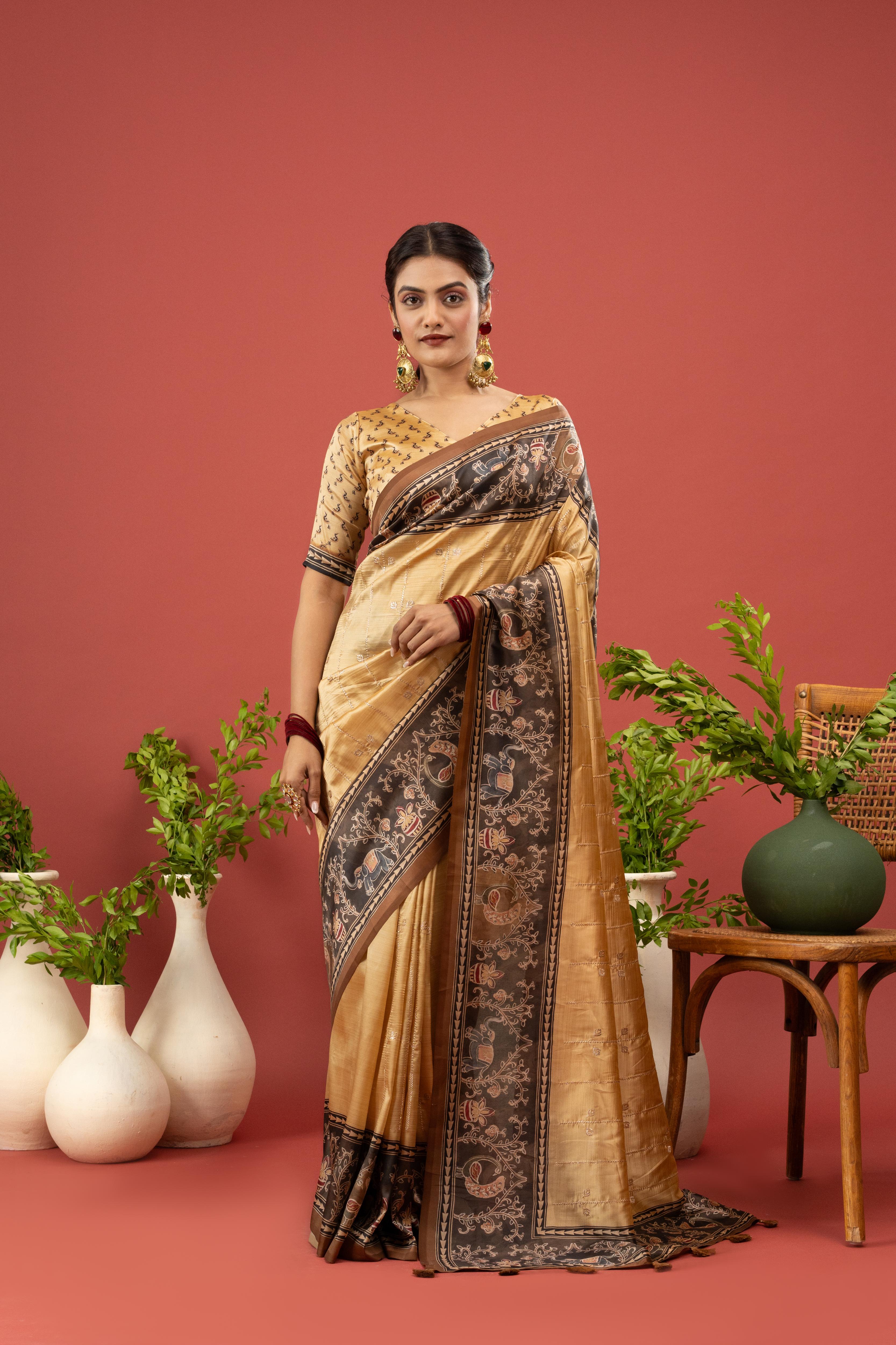 Vibrant Mustard Silk Saree with Embroidery