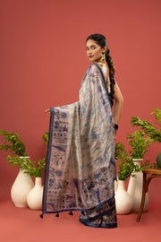 Dual-Tone Silk Saree with Purple Gala