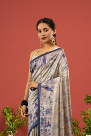 Dual-Tone Silk Saree with Purple Gala