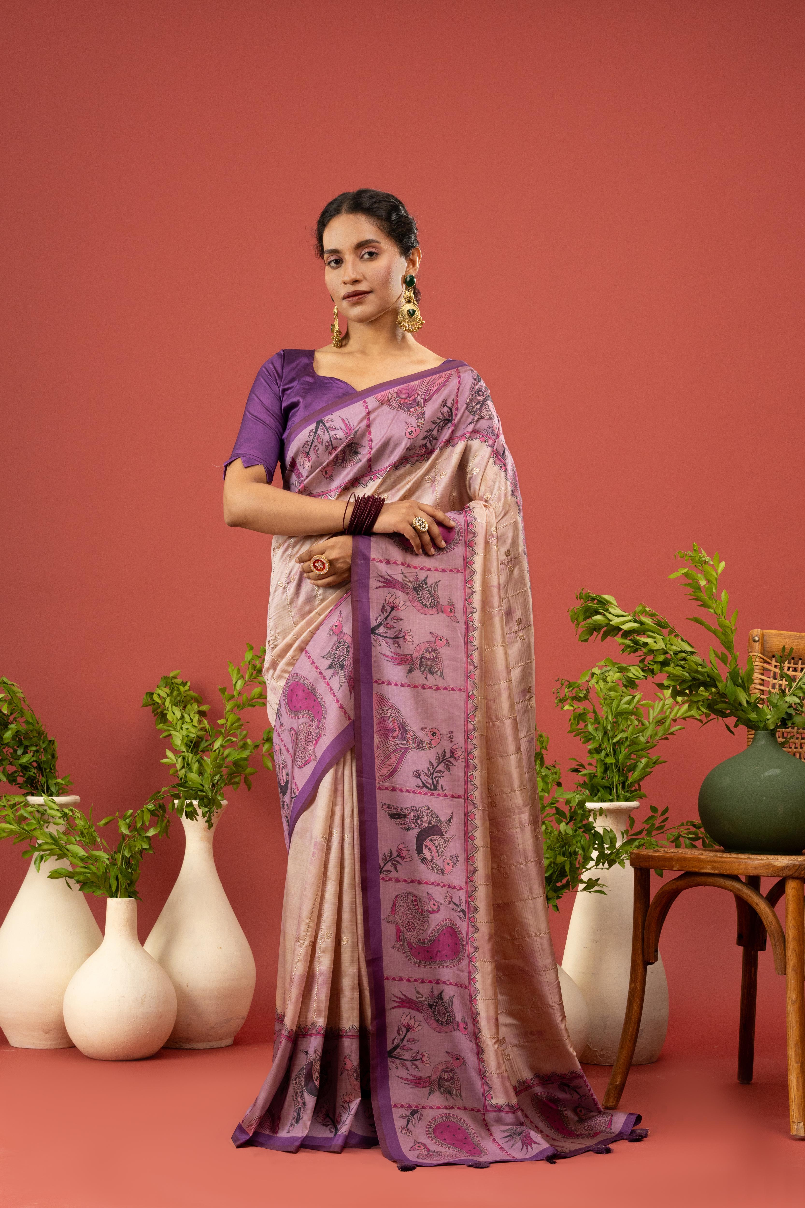 Luxurious Purple Diya Silk Embroidered Saree