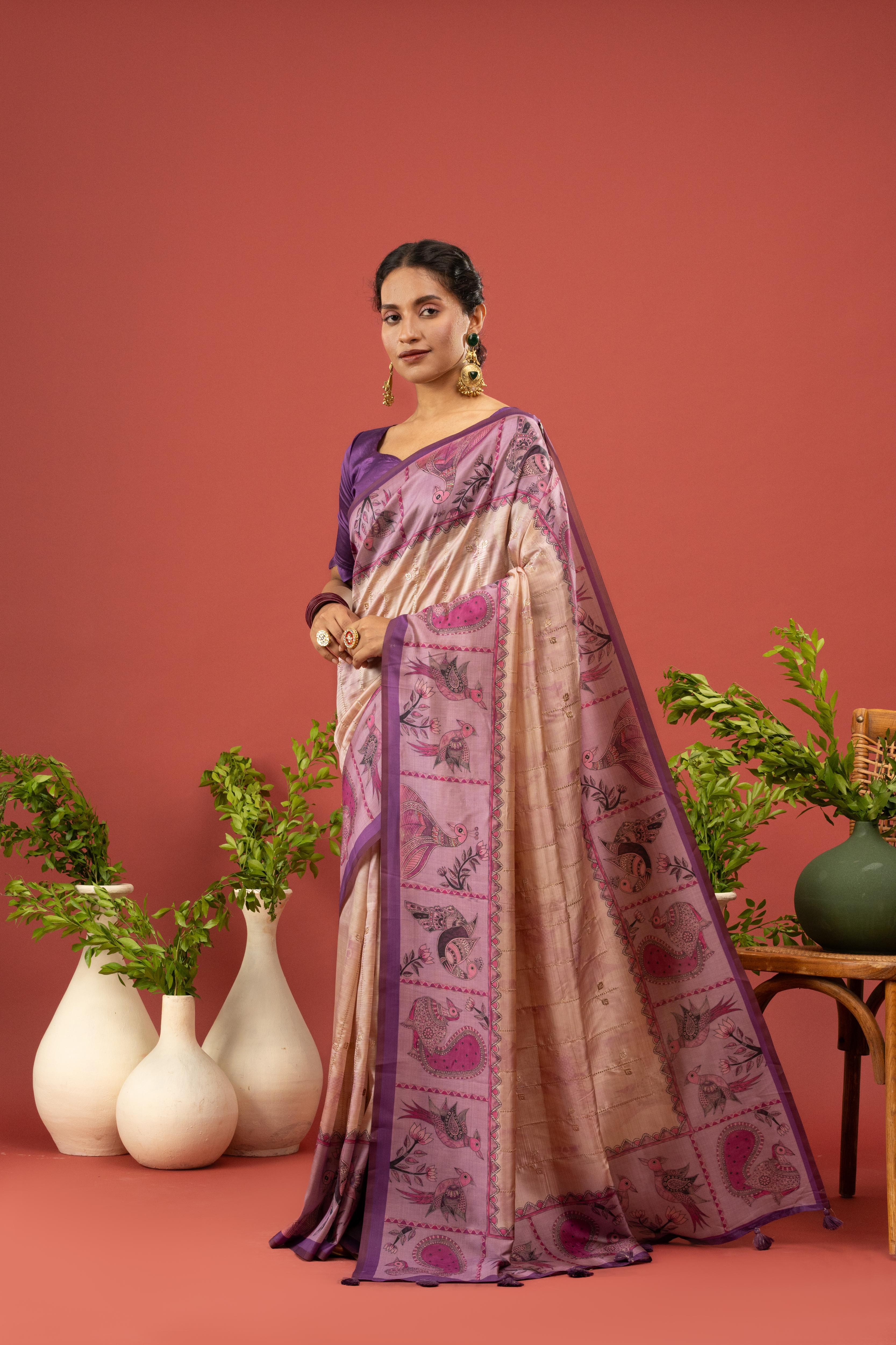 Luxurious Purple Diya Silk Embroidered Saree