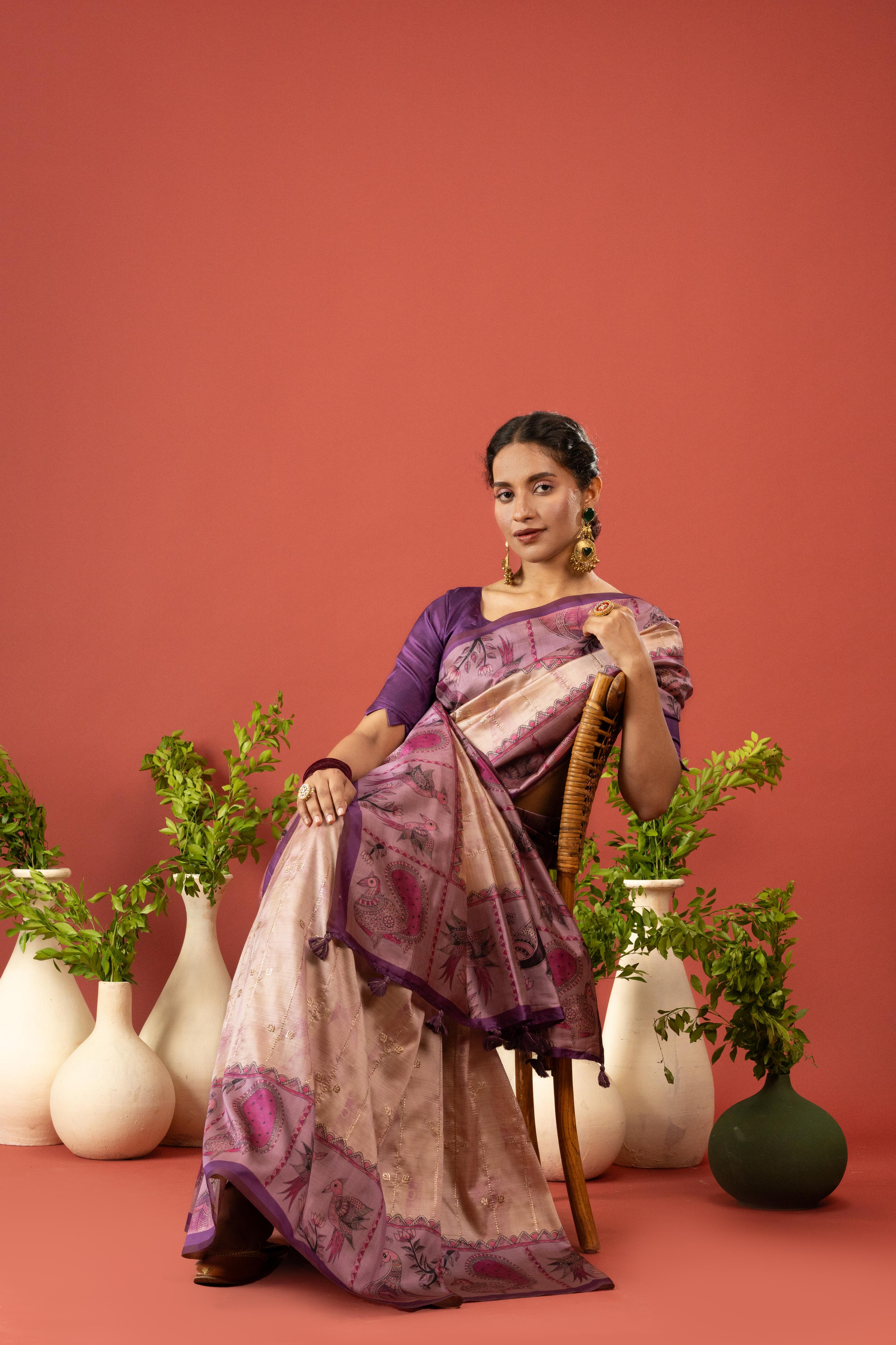 Luxurious Purple Diya Silk Embroidered Saree