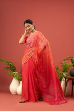 Orange Saree with Georgette Print sedoracouture