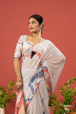 Pink Floral Saree with Printed Georgette sedoracouture