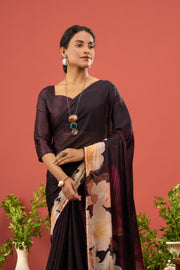 Opulent Wine Georgette Saree with Print