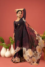 Wine Georgette Saree with Digital Print sedoracouture