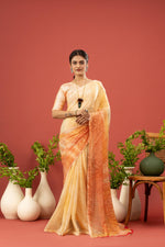 Yellow Floral Saree with Printed Georgette sedoracouture