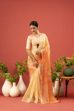 Yellow Floral Saree with Printed Georgette sedoracouture