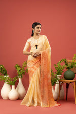 Yellow Floral Saree with Printed Georgette sedoracouture